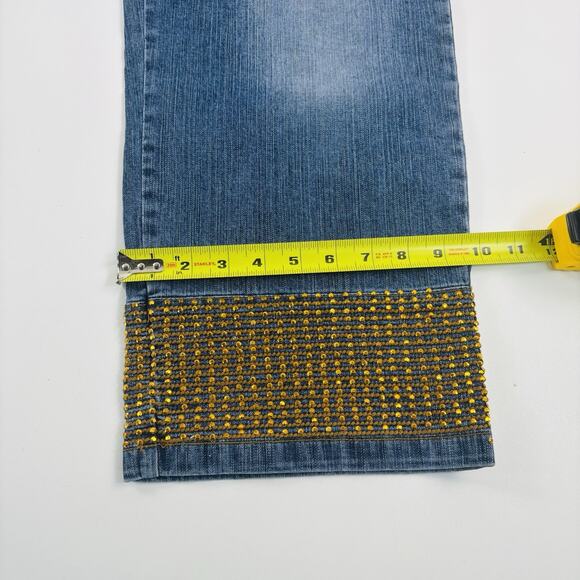 Platinum Plush Jeans Pants Women's 21 Blue Wide Straight Leg Cropped Embellished - Picture 15 of 16